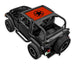 Sun shade for Jeep Wrangler TJ by SpiderWebShade; orange stock-printed top with black star design