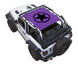 Sun shade for Jeep Wrangler JL 2-Door by SPIDERWEBSHADE; purple printed top with black star logo.