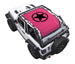 Sun shade for Jeep Wrangler JL 2-Door by SPIDERWEBSHADE, pink printed shade with black star logo