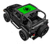 Sun shade SpiderWebShade for Jeep Wrangler TJ (1997–2006); stock printed shade top, bright green with black star logo
