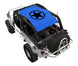 Sun shade SpiderWebShade for Jeep Wrangler LJ (2004–2006); blue fabric with black star logo.