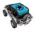 Sun Shade for Jeep Wrangler JK 2-Door by SpiderWebShade, turquoise stock printed shade top with black star emblem.