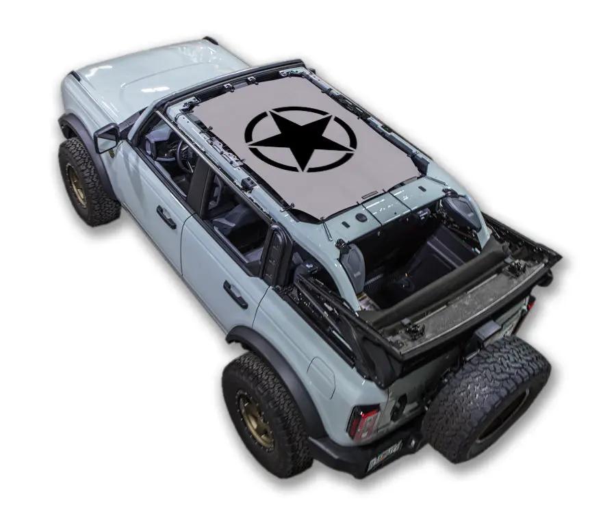 SpiderWebShade sun shade top for Ford Bronco (2021–2026), light gray with black star logo