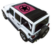 Sun shade for Jeep Wrangler JLU Sky One Touch Power Top; pink printed shade with black star logo