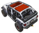 Sun Shade for Jeep Wrangler JLU 4-Door by SpiderWebShade; orange stock-printed shade top on white Wrangler.