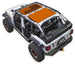 Sun shade for Jeep Wrangler JLU 4-Door by SPIDERWEBSHADE; orange stock-printed shade top.