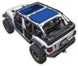 Sun shade for Jeep Wrangler JLU 4-Door by SpiderWebShade; stock printed shade top with blue panel