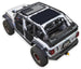 Sun Shade for Jeep Wrangler JLU 4-Door by SpiderWebShade; stock printed shade top on white Jeep