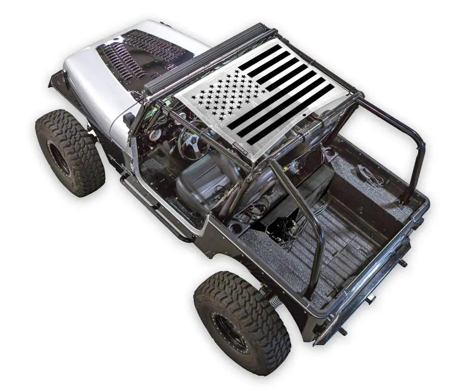 Sun shade for Jeep Wrangler YJ 1987–1996 by SPIDERWEBSHADE, stock printed flag-top