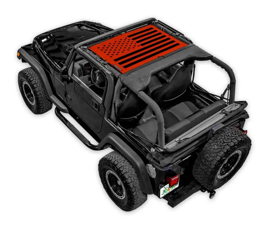 Sun Shade for Jeep Wrangler TJ (1997–2006) by SPIDERWEBSHADE; orange US flag printed top
