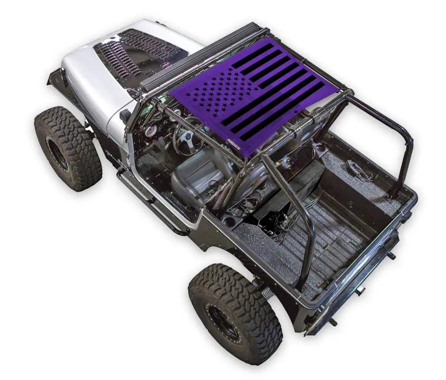 SpiderWebShade sun shade for Jeep Wrangler YJ (1987–1996) with purple flag print