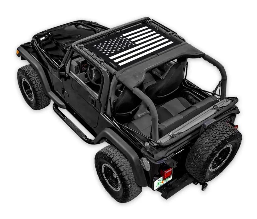 Sun shade SpiderWebShade for Jeep Wrangler TJ (1997–2006) with American flag print top