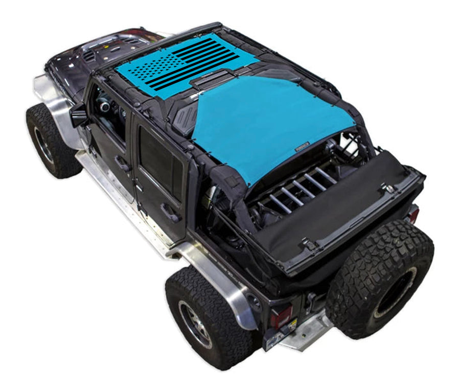 Sun shade for Jeep Wrangler JKU 4-Door by SpiderWebShade, blue stock printed top