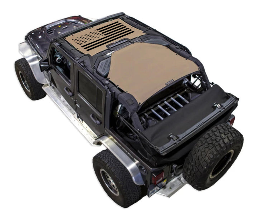 SpiderWebShade sun shade for Jeep Wrangler JKU 4-Door, tan fabric top