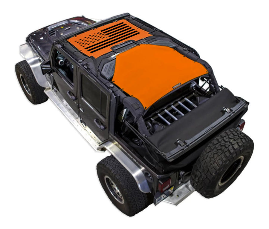 Sun shade for Jeep Wrangler JKU 4-Door, orange stock printed top by SpiderWebShade