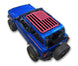 Ford Bronco sun shade with pink American flag print on blue SUV