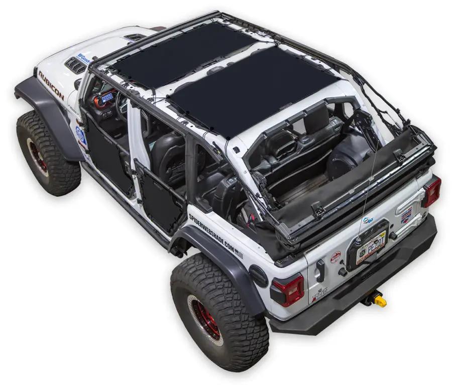 Sun shade SpiderWebShade for Jeep Wrangler JLU 4-Door, solid black shade top