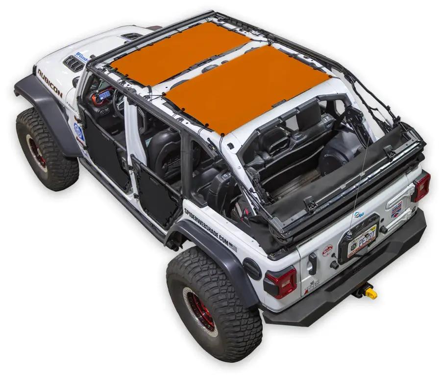 Sun shade for Jeep Wrangler JLU 4-Door by SpiderWebShade with solid orange panels