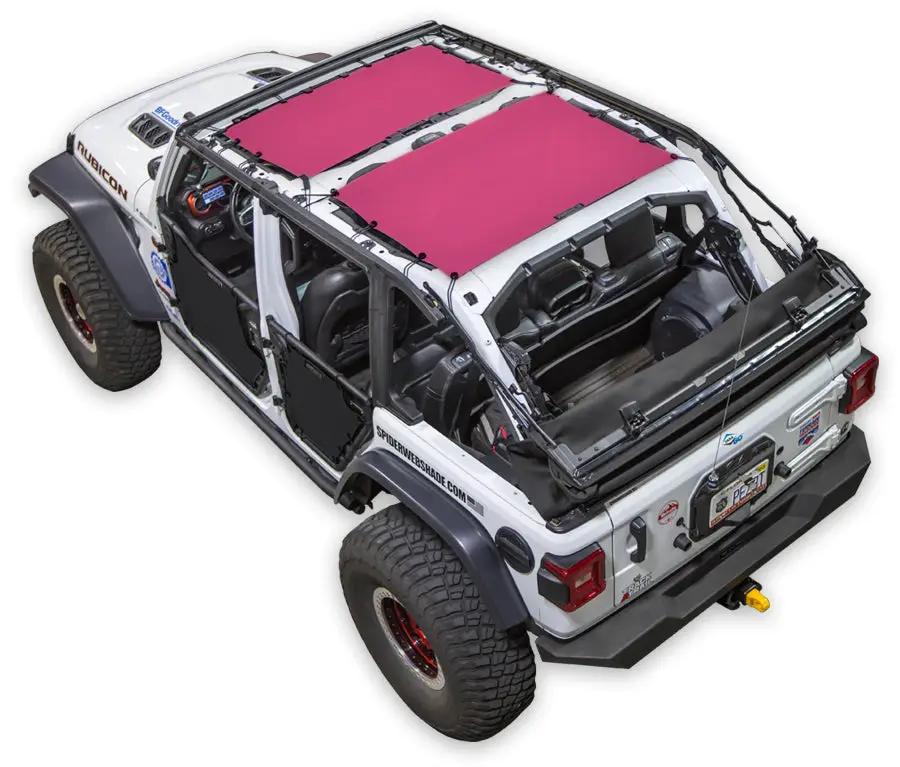 Sun shade for Jeep Wrangler JLU 4-Door by SPIDERWEBSHADE, magenta solid color shade top
