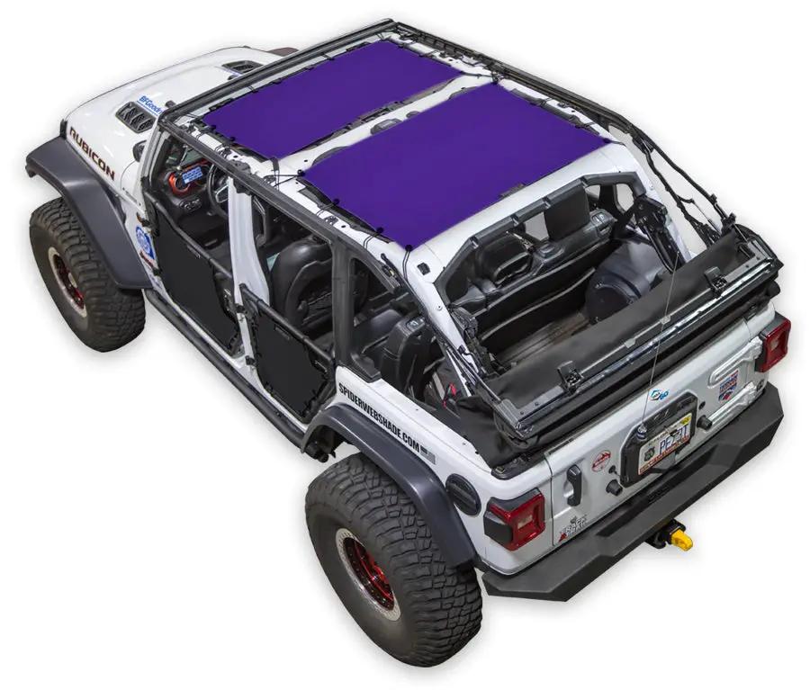 Sun shade for Jeep Wrangler JLU 4-Door by SPIDERWEBSHADE with solid purple shade panels