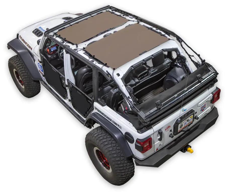 Sun shade for Jeep Wrangler JL 4-Door by SPIDERWEBSHADE, tan solid color shade top