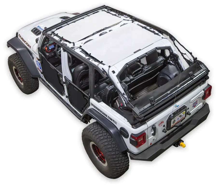 Sun shade top for Jeep Wrangler JLU 4-Door (2018–2026) by SPIDERWEBSHADE; solid color shade.