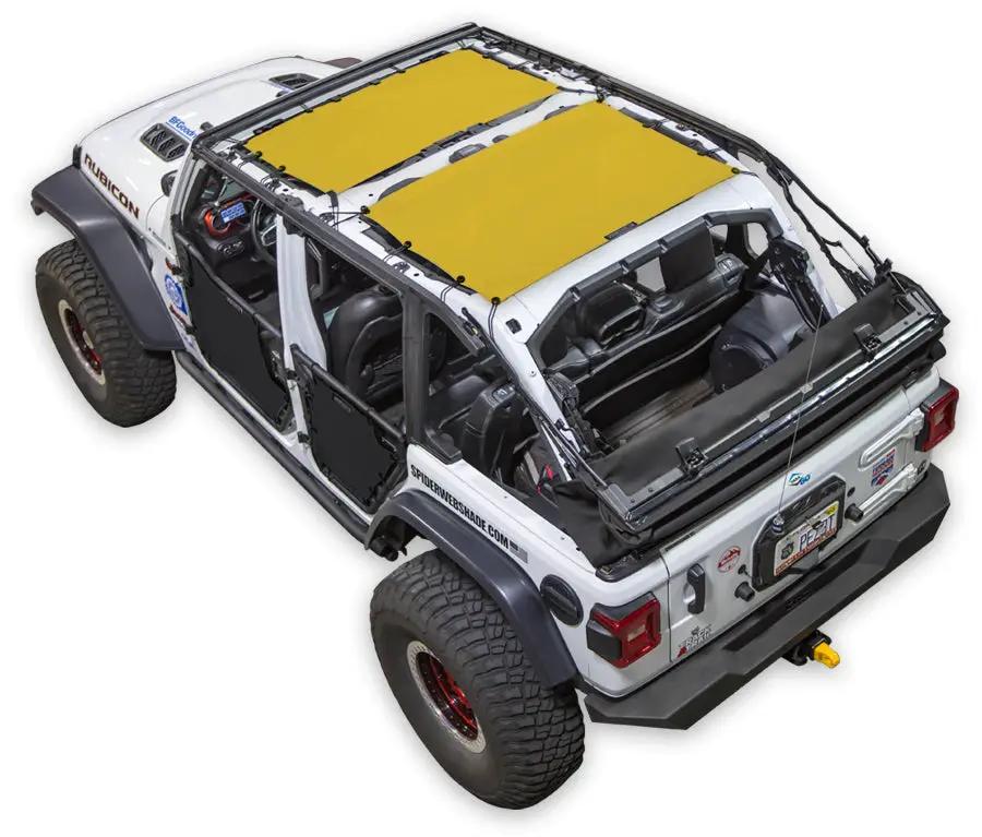 Sun Shade for Jeep Wrangler JLU 4-Door by SpiderWebShade; yellow solid shade top