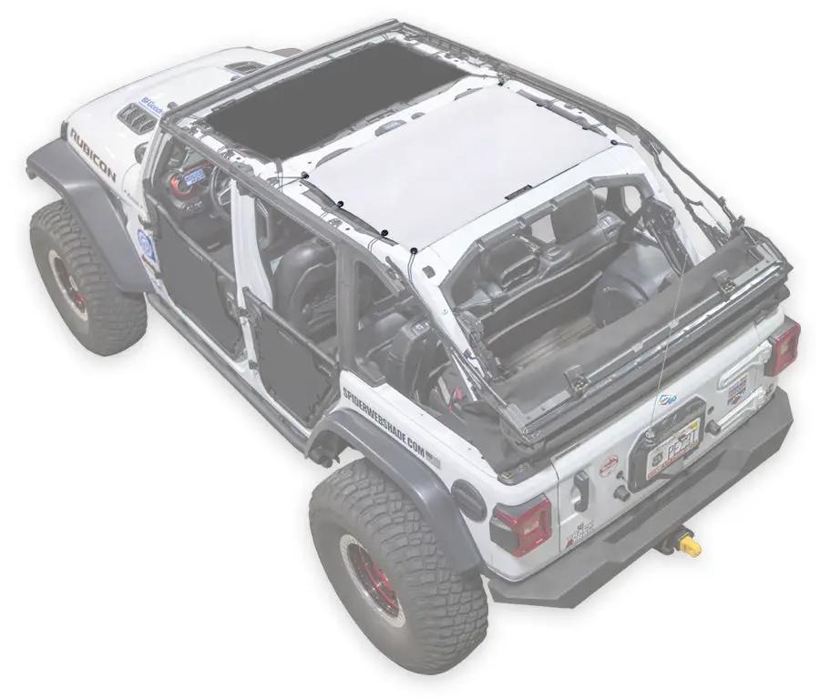Sun Shade for Jeep Wrangler JLU 4-Door by SPIDERWEBSHADE; solid color shade top