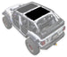 Sun shade top for Jeep Wrangler JLU 4-Door by SpiderWebShade; solid black shade on white Jeep