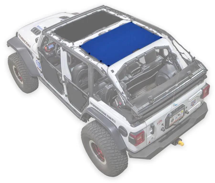 Sun Shade for Jeep Wrangler JLU 4-Door by SpiderWebShade, blue solid shade top