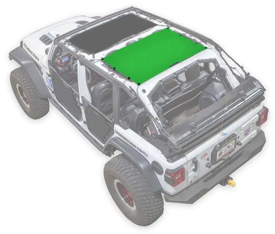 Sun shade for Jeep Wrangler JLU 4-Door by SpiderWebShade, solid bright green shade top