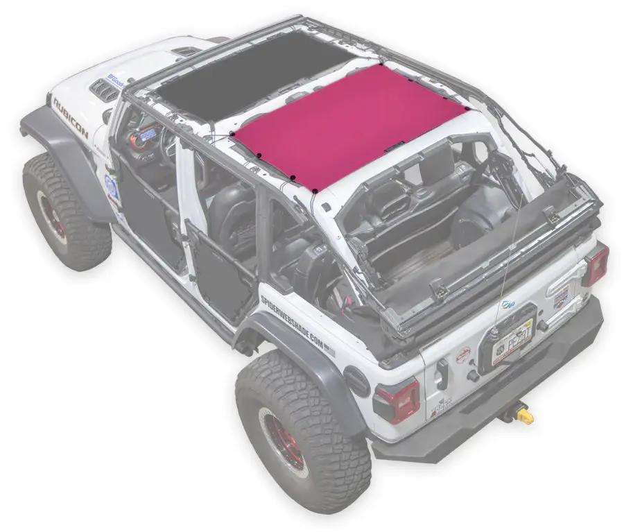 Sun shade top for Jeep Wrangler JLU 4-Door by SpiderWebShade, solid pink color