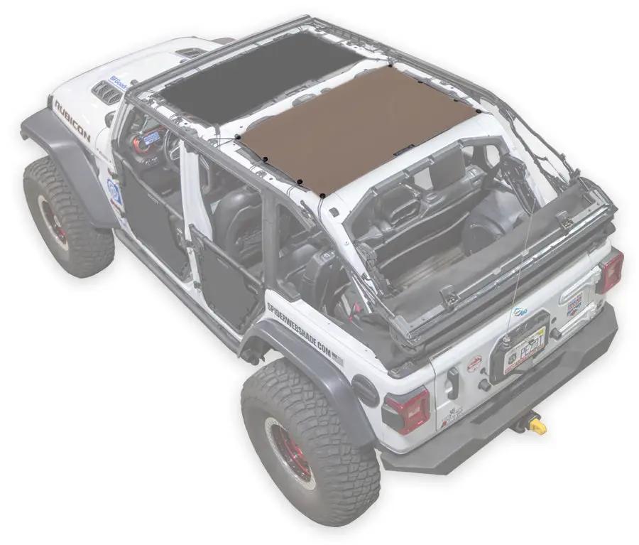 SpiderWebShade sunshade for Jeep Wrangler JLU 4-Door, solid brown shade top