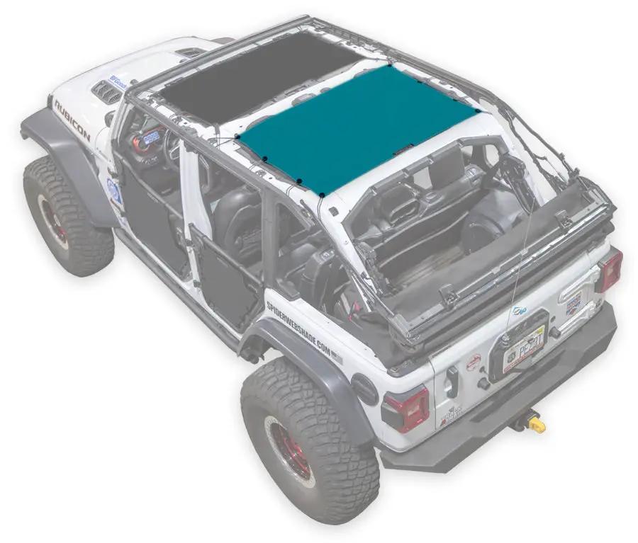 SpiderWebShade sun shade for Jeep Wrangler JLU 4-Door; teal solid shade top