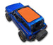 Ford Bronco sun shade 2021–2026; solid orange shade top on blue Bronco.