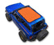 Sun Shade SPIDERWEBSHADE for Ford Bronco (2021–2026); orange printed top on blue SUV