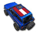 Sun shade top for Ford Bronco (2021–2026) by SpiderWebShade; blue Bronco with patriotic flag roof print.