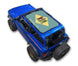 Ford Bronco Sun Shade Stock Printed Shade Top (2021–2026) by SpiderWebShade, blue SUV with green-printed shade top