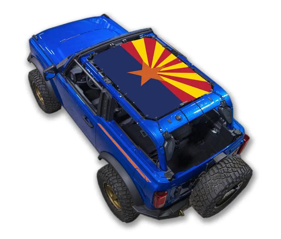 Ford Bronco sun shade with Arizona flag print on blue roof