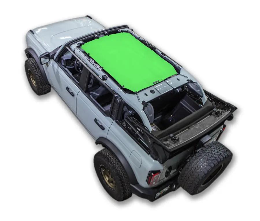 Sun shade for Ford Bronco (2021–2026) by SPIDERWEBSHADE, solid bright green shade top