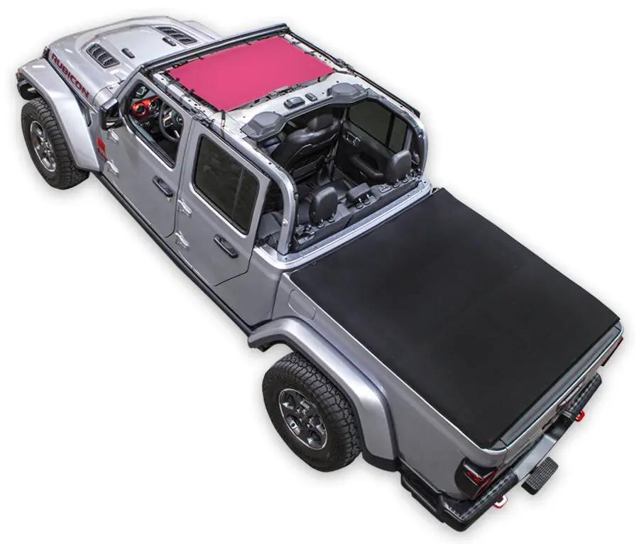 Sun shade for Jeep Gladiator JT (2019–2026); solid black shade top over truck bed