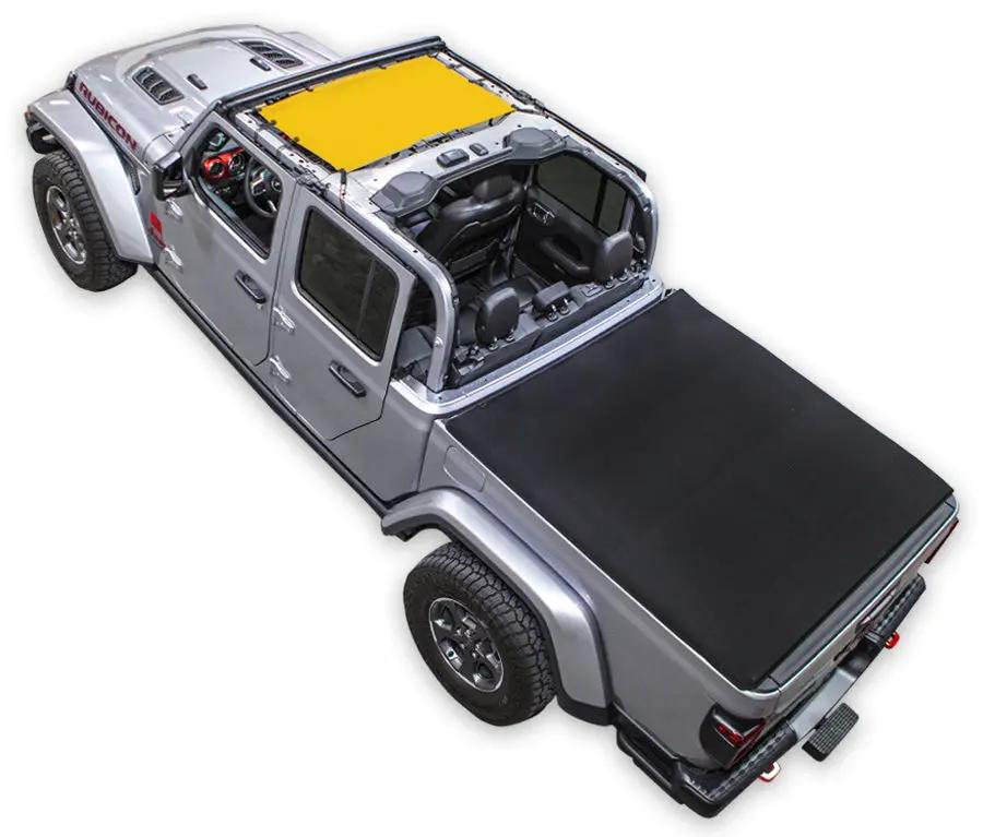 Sun Shade for Jeep Gladiator JT by SPIDERWEBSHADE; yellow cab shade with black bed shade