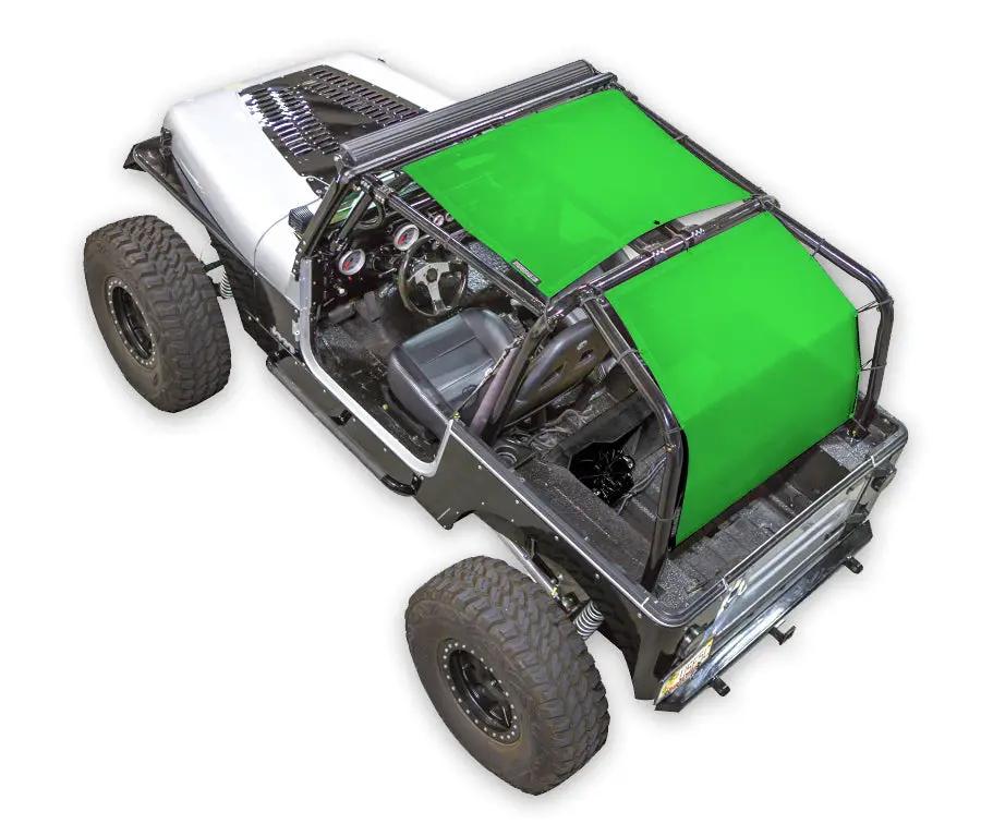 SPIDERWEBSHADE Sun Shade for Jeep Wrangler YJ with bright green solid color panels