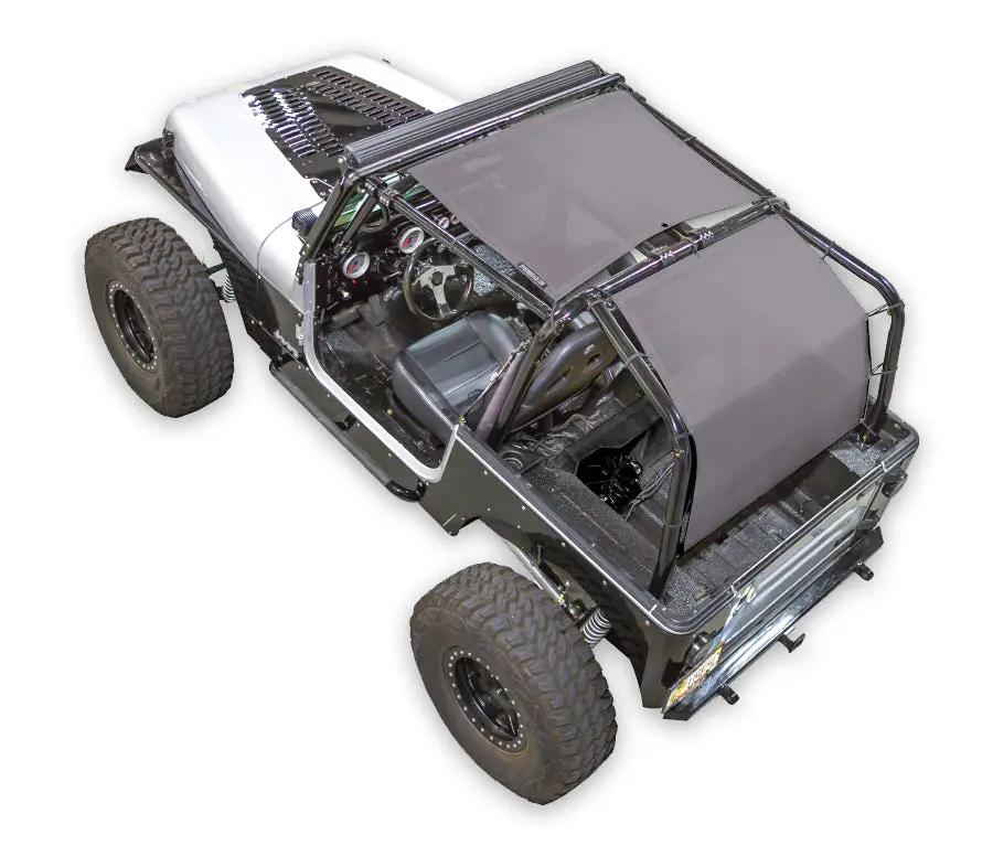 Sun shade for Jeep Wrangler YJ; solid gray shade top by SPIDERWEBSHADE