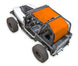 Sunshade for Jeep Wrangler YJ by SpiderWebShade, orange solid color shade top (1987–1996), two-panel canopy on roll cage
