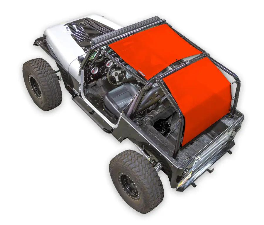 Sun shade top for Jeep Wrangler YJ (1987–1996), orange solid color by SpiderWebShade