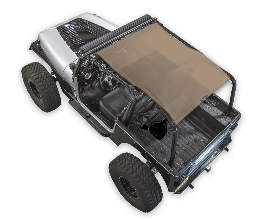 Sun shade for Jeep Wrangler YJ (1987–1996), tan SpiderWebShade solid shade top