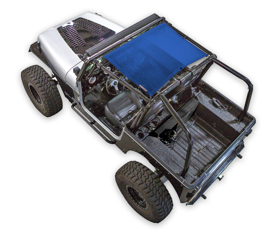 Sun shade for Jeep Wrangler YJ (1987–1996) by SpiderWebShade; blue solid shade top
