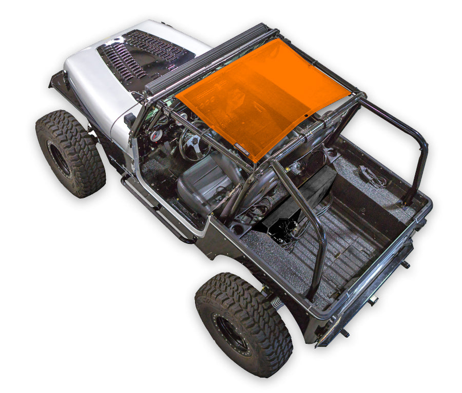 Sun Shade for Jeep Wrangler YJ (1987–1996) by SPIDERWEBSHADE; orange solid shade top