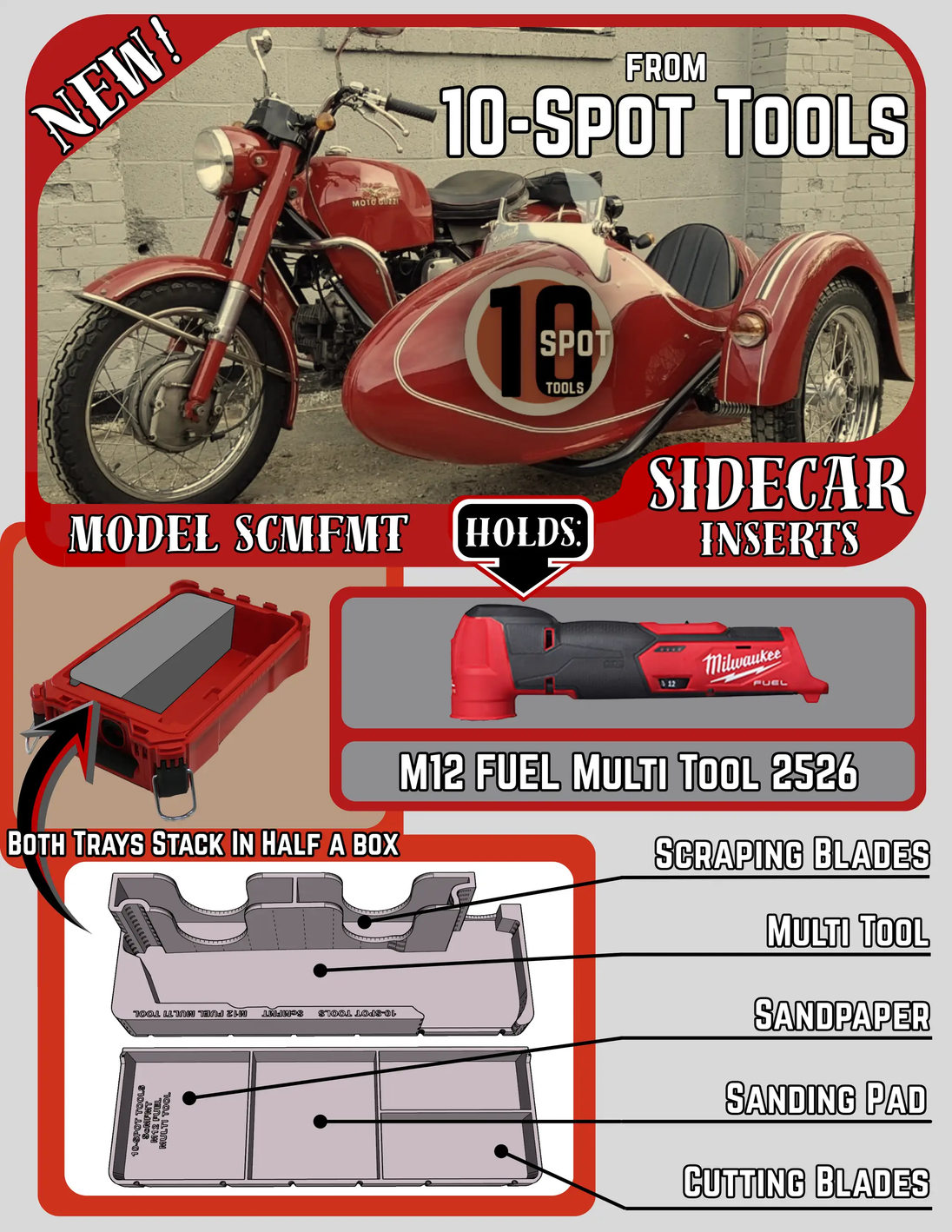 Packout SideCar Insert for M12 FUEL Multi Tool ScMFMT – 10-Spot Tools tool box insert